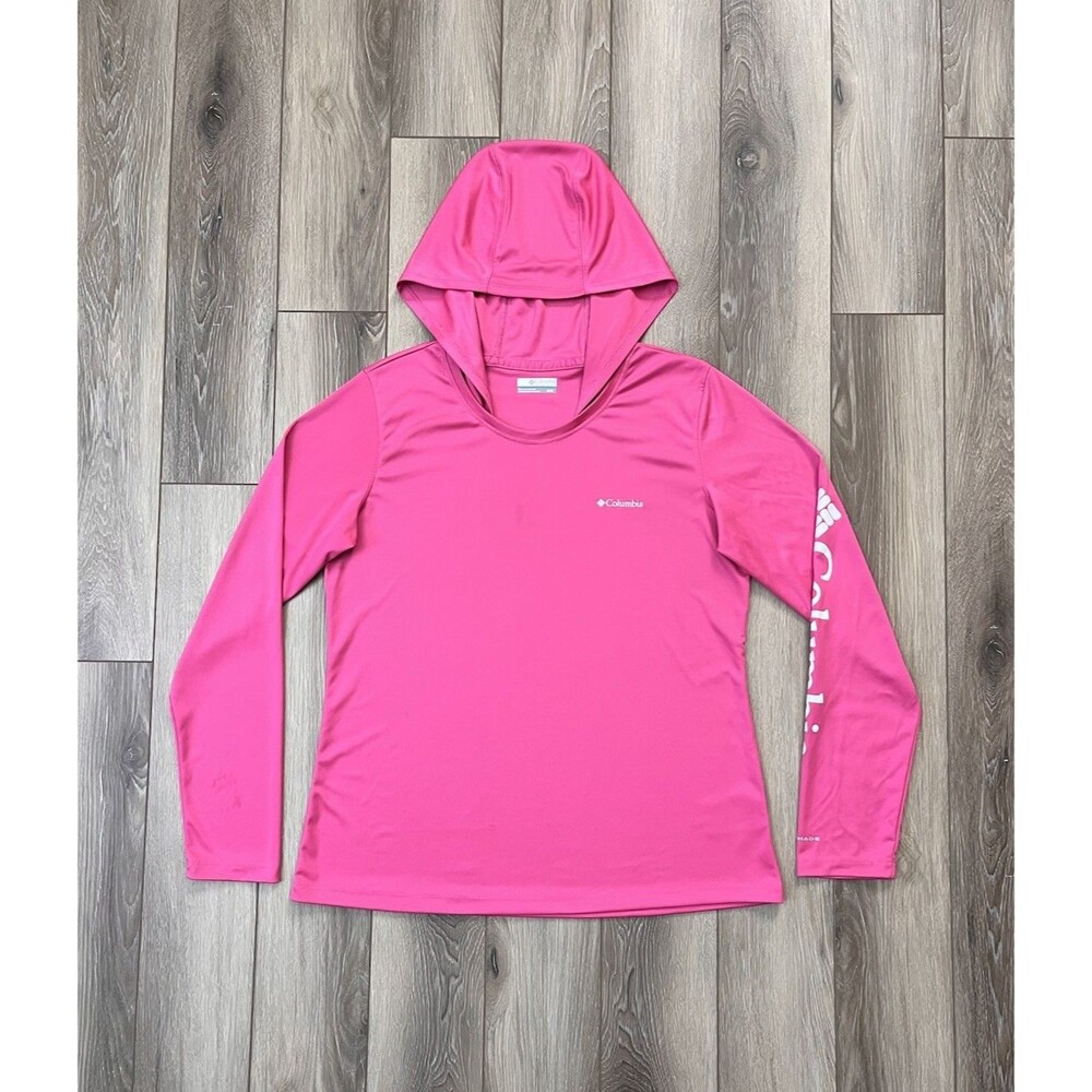 Columbia Omni-Shade Pink Long Sleeve Hooded Tee Womens Size Medium Stretch
